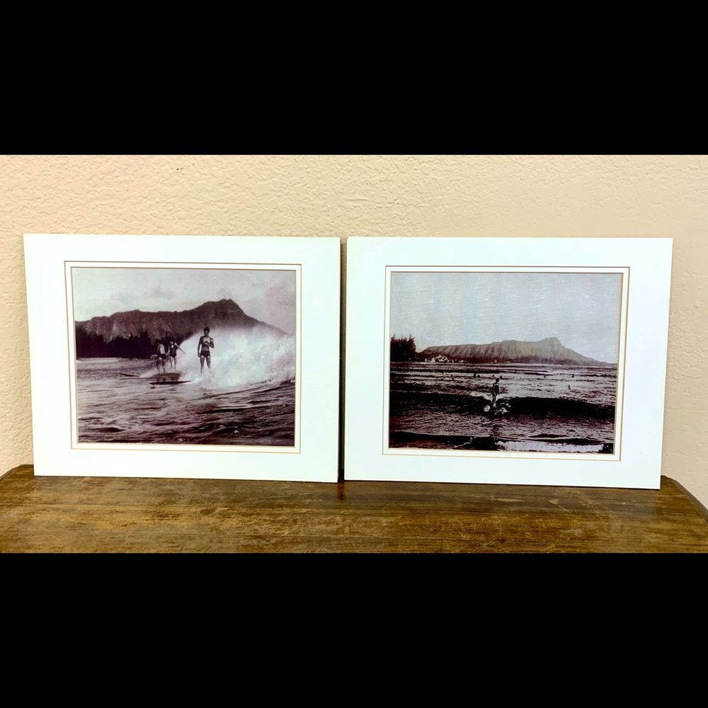 Vintage photos Hawaii surf 11” x 16” brown & white